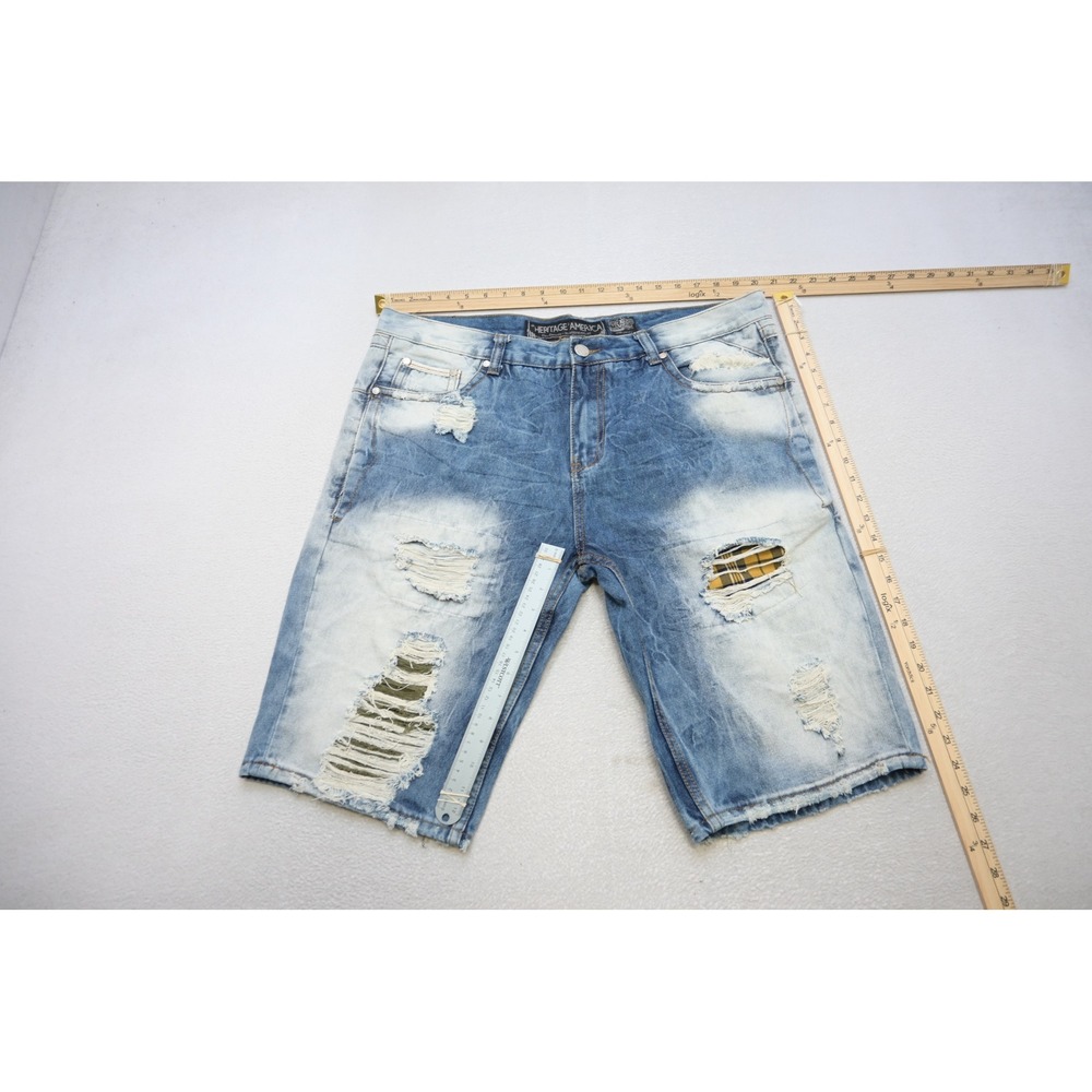 Heritage America Denim Shorts Mens 40 Blue Distressed Ripped Light Wash EUC